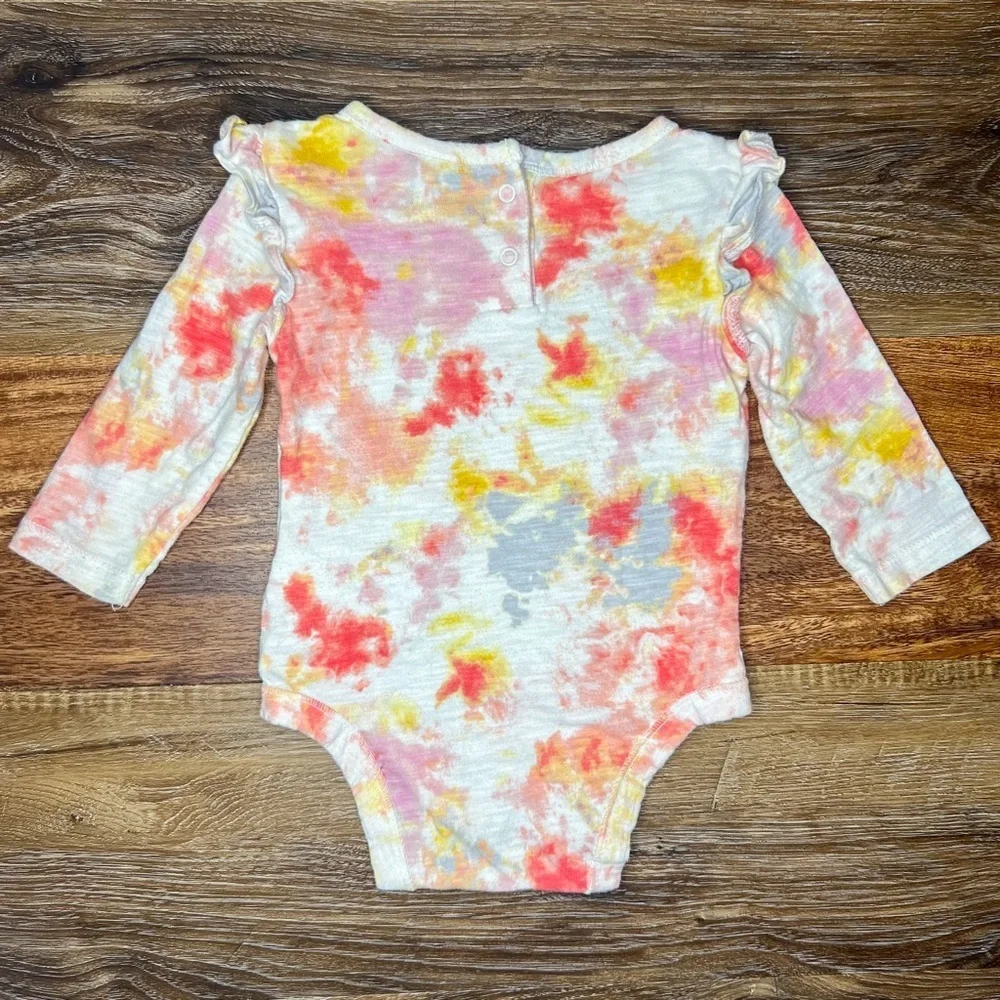 Old Navy Baby Girls Long Sleeve Ruffle Trim Tie Dye Bodysuit, Size 3-6M